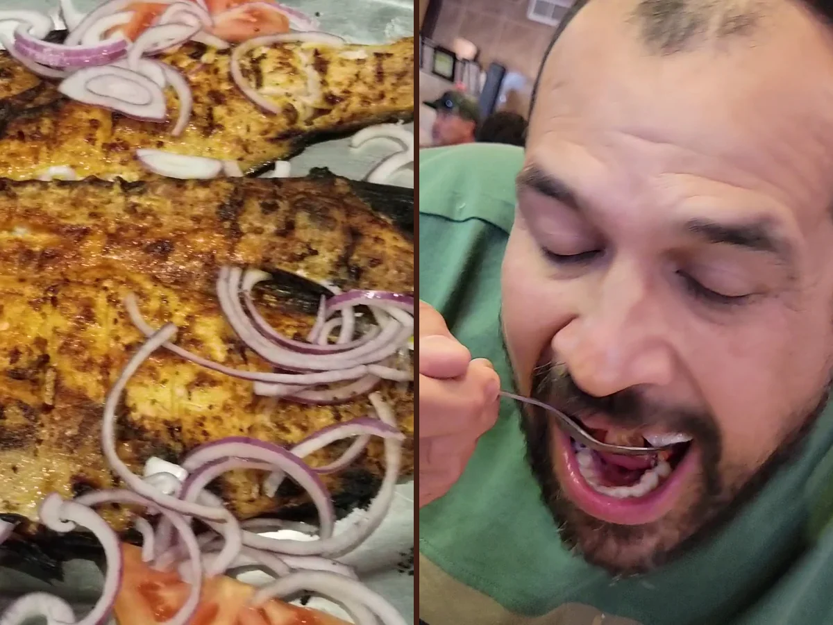 Colorful plates with shrimp cocktail and enchiladas.